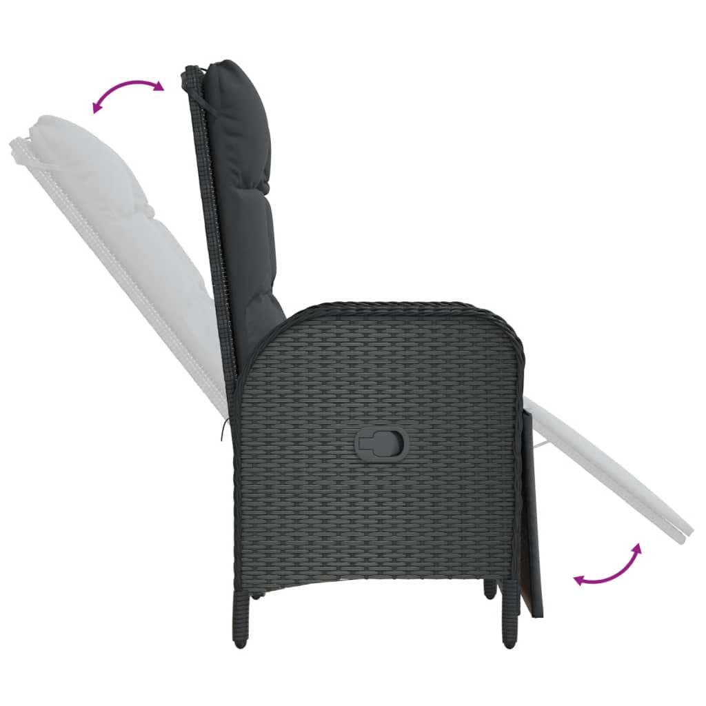 vidaXL Garten Essgruppe 7-TLG., Gartenmöbel Set mit Kissen, Gartengarnitur Tisch 6 Stühle mit Liegefunktion, Sitzgruppe Gartenset, Schwarz Grau Poly Rattan