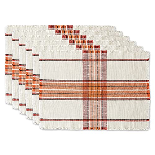 DII Thanksgiving & Fall Table Decoration Autumn Farmhouse Plaid, Placemat Set, 13x19, Pumpkin Spice Orange, 6 Count