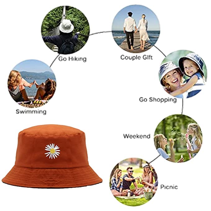 FY LANEBucket Hat for Women Men Teens Reversible Summer Beach Sun Hat Packable nisex Cotton Bucket Rust 4