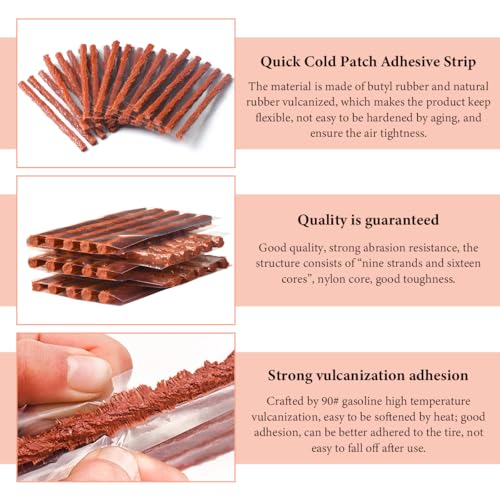Image of 100PCS Tire Repair Strings, 4 inch x 1 /4 inch Rubber Tire Repair Plugs Self Vulcanizing String Insert, Universal Vehicle Tire Puncture Repair Strips Tubeless Seal for Car Truck Bike