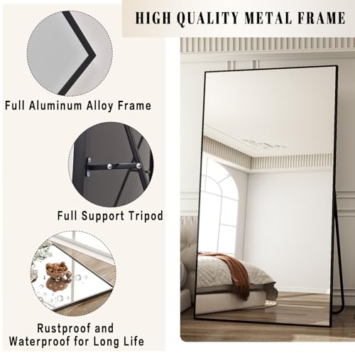 Image of BEAUTYPEAK 76 inchx34 inch Rectangle Full Body Floor Mirrors, Full Length Mirror Hanging or Leaning, Aluminum Alloy Frame Wall Mirror for Bedroom, Dressing Room, Black
