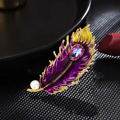 Image of Rhinestone Feather Brooches for Women Men,Vintage Animal Peacock Pin Gold /Silver /Blue / Crystal Diamond Lapel Pins Fashion Enamel Feather Leaf Brooch Elegant Dress Coat Pin Decor Wedding Christmas Birthday Jewelry