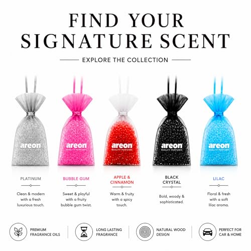 Image of AREON Pearls Lux Platinum Air Freshener Pack of 3 - Premium Perfume Beads for Car, Home, Office, Long Lasting Fragrance - Odor Eliminator - Luxury Scent Freshener for Small Spaces