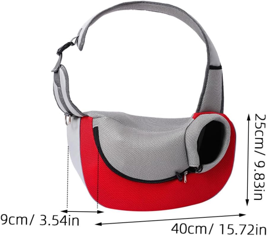 ORFOFE Adjustable Mesh Pet Sling Bag Single Shoulder Carrier for Small Dogs and Puppies Portable Ventilated Dog Travel Carrier with Padded Strap and Zipped Entry Red