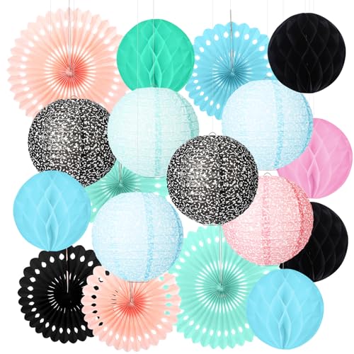 Image of Retisee 18 Pcs Colorful Composition Book Classroom Decoration Kits Black and White Composition Hanging Paper Lanterns Paper Fans Honeycomb Balls Decor for Back to School Classroom Party Decoration