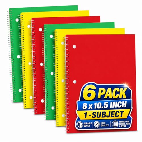 Cahier à spirales 1 sujet 20x28 cm 70 feuilles lot de 6 couleurs assorties