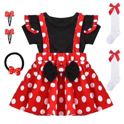 COYBTO Disfraz Bebé Niña, Vestido Mouse para Bebé Niñas con Camiseta de Manga Corta, Vestido de Tirantes, Accesorios para Cabello, Disfraz Niña para Cumpleaños, Halloween, Carnaval (12 24 Meses)
