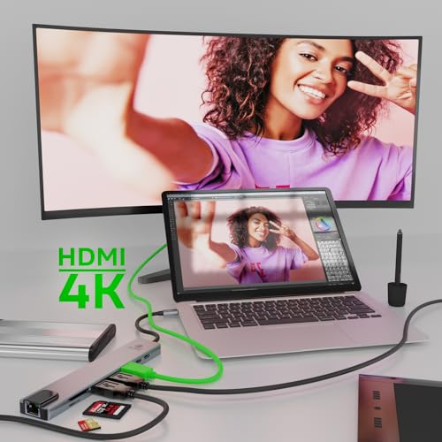 GUDZ Hub Adaptador USB Dockstation 8 em 1 HDMI 4K, RJ45, Leitor de Cartão SD, Micro SD, TF, USB 2.0,
