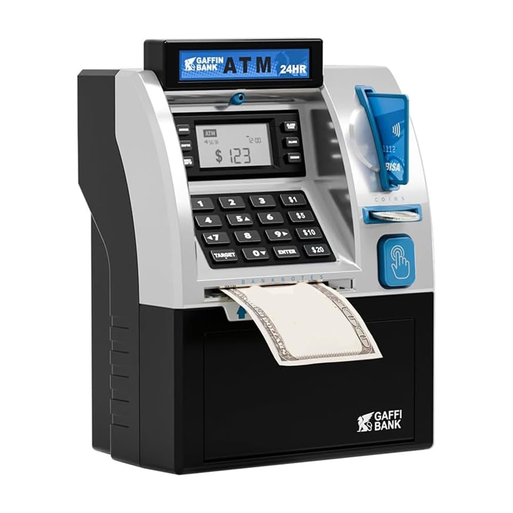 Vjsujehgy Gift for Kids,ATM Piggy Bank, Electronic Savings Safe Box with ATMs Machine for Real Money Debit Card- for Teen Boys Girls