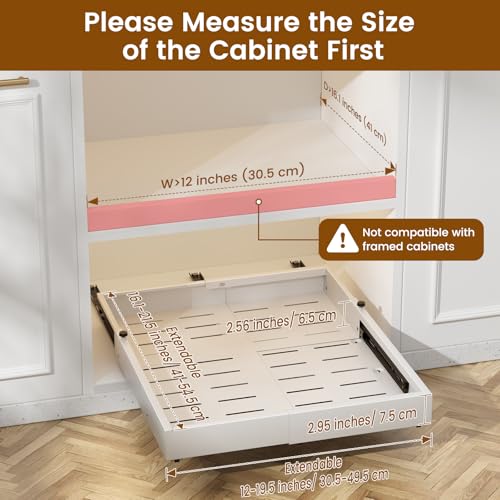 Housolution Pull Out Cabinet Organiser, Adjustable Width From 30cm to 50cm, Depth From 40cm to 55cm, Adhesive Slide Out Drawers Storage Shelf with 3 Sliding Rails for Kitchen Cupboards, 2 Pack - Image 6