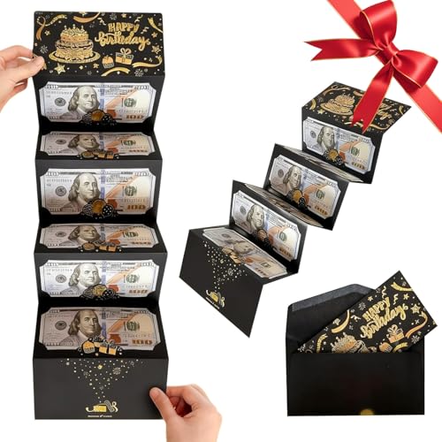Birthday Money Envelope Gift Card Holder for Cash Gifts - Premium Black & Gold Coated Card Holder for Women Men Teen Girls & Boys - Elegant Cash Gift Envelopes for Birthdays Weddings Graduation