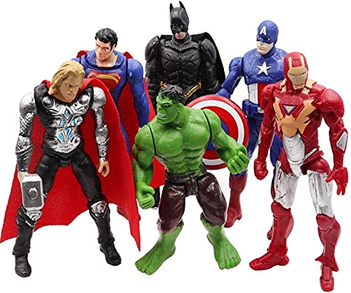 ELIASM Superhero Action Figures|6 PCS Action Figure Set|Includes Ironman, Batman, Superman, Hulk, Thor&Captain America|PVC Figure Toy Dolls|Hero Cake Toppers