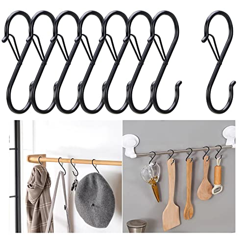 bonitacrylic 18 Pack S Shaped Hooks Metal for Hanging Heavy Duty Large Black 9 cm Long with Safety Buckle for Pan Utensil Closet Rod Outdoor Lights Kitchenware Bathroom Garden Office Plant