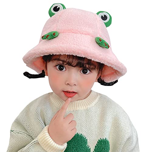 Kids Winter Bucket Hats w/Chin Strap 3-7yr Girls Boys Toddler Faux Fur Frog Cap