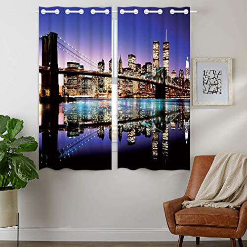 YISUMEI - Thermisch geïsoleerd verduisteringsgordijn materiaal ringgordijn voor slaapkamer woonkamer - New York City Skyline-Brooklyn Bridge - 110 x 160 cm (BxD) 2 panelen