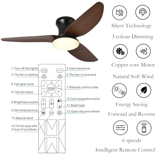 Ventilateur de plafond au design moderne en bois avec éclairage LED intelligent - 8