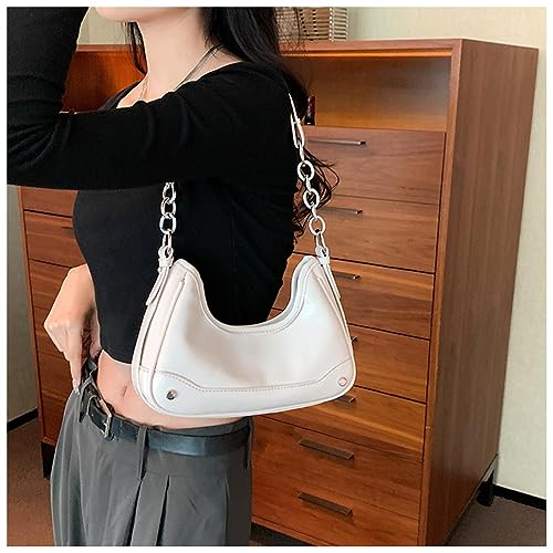 BSLONG Luxury Silver Shoulder Bag with Dumpling Shaped Bright PU Under Arm Purse, Women Small Chain Crossbody Clutch Bag (White)3