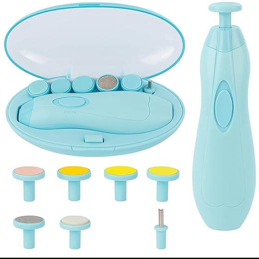 Cortador e Lixa de Unha Elétrico para Bebês 6 em 1 com Luz LED Silencioso e Seguro, Estojo Portátil Incluso, Ideal para Recém-Nascidos, Crianças e Adultos – Fácil e Indolor (Azul)