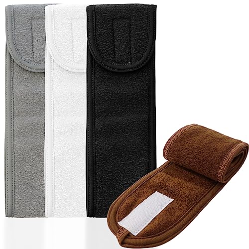 NODG 4 Pieces Spa Facial Headband Make Up Wrap Head, Spa Headband Spa Facial Headband, Makeup Headband for Shower Bath, Terry Cloth Headband Adjustable Towel for Face Washing,Shower