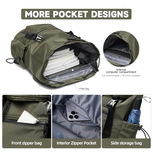 Flap Backpack for Men Fits 15.6 Inch Laptop Travel Backpack Waterproof Daypacks Backpacks for College Traval Hiking Work Olive Green3