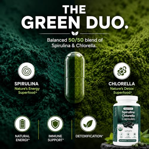 Teaveli Organic Spirulina and Chlorella Capsules