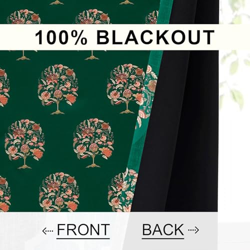 Image of Cloth Fusion Printed 100% Blackout Door Curtains 7 Feet Long Set of 2, Room Darkening Parda with Stainless Steel Grommets for Home Decor (7x4.5 Feet, Green Trees)