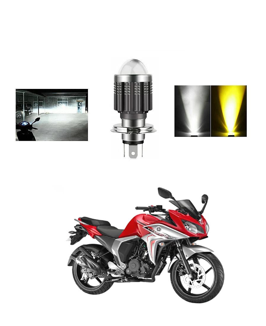 PRIKNIK Led Headlight Bulb with Lens 28W Two Color White/Yellow Light H4 Lamp Compatible With Y-amaha Fazer
