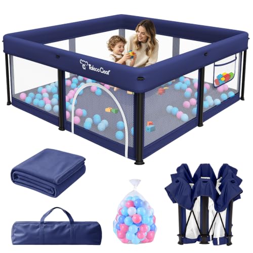 Image of TOREVSIOR Foldable Baby Playpen with Mat, 50 inchx50 inch Collapsible Play Pen for Babies and Toddlers, Indoor & Outdoor Kids Safety Play Pen, Portable Play Yard, Foldable Baby Playpen with 50 Ocean Balls