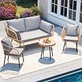 DWVO Patio Furniture Set 4 Pieces Boho Wicker Bistro Set, All Weather Outdoor Rattan Conversation Set with Loveseat Chairs Table Soft Cushions for Backyard, Pool, Garden - Grey