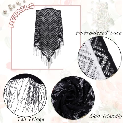 Urieo Women's Shawls and Wraps for Evening Dresses Triangle Lace Pashmina Scarf with Tassels Wedding Party Soft Large Shawl4