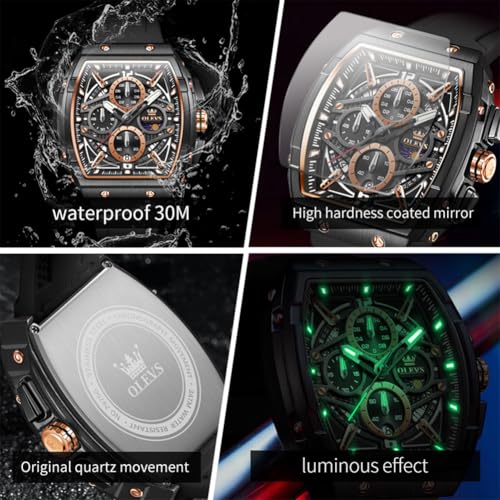 Image of OLEVS Men Watches Business Dress Chronograph Big Square Quartz Analog Male Watch Silicone Strap Waterproof Date Gift Mens Wrsit Watch Silver
