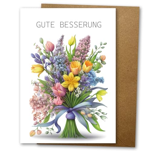 LIEBEVON Genesungskarte Gute Besserung Blumenstrauß - Karte Grußkarte mit Umschlag Genesung - A6