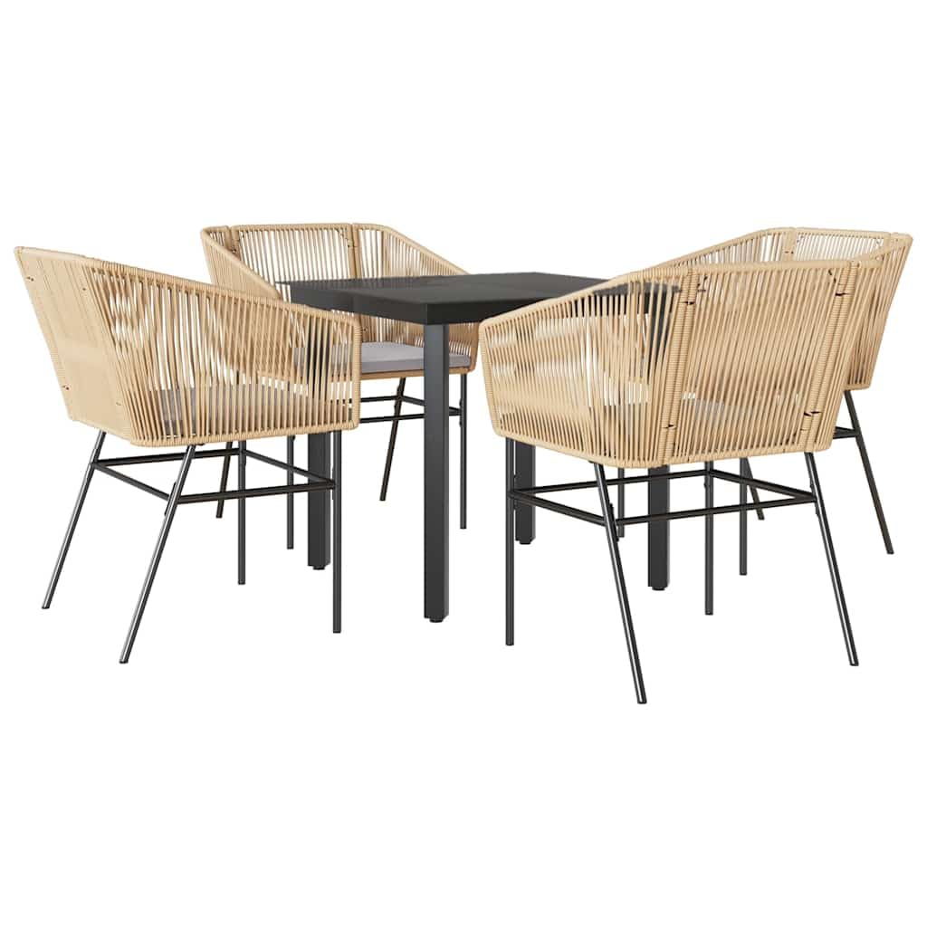 Ensemble à manger jardin coussins 5pcs avec table en verre et chaises en résine tressée