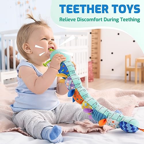 Image of Sumobaby Baby Toys Musical Caterpillar, Stuffed Animal Activity Soft Toys with Teether,Multi-Sensory Crinkle, Rattle and Textures, for Tummy Time Baby Toys 0 to 12 Months Boys,Girls,Caterpillar(Blue)