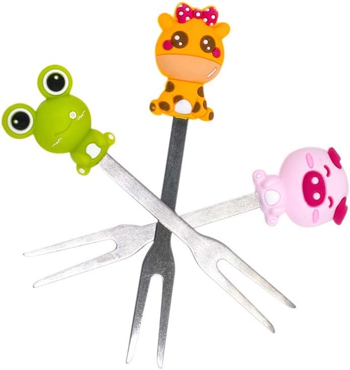 AUEAR Set of 6 Stainless Steel Fruit forks Cute Animal Food Picks Dessert for Bento Lunch Box, Party Choose