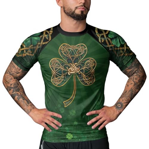 St Patrick's Day Jiu Jitsu Rashguard Short Sleeve - Men's Rash Guard Compression Shirt for MMA BJJ4
