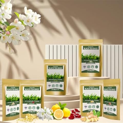 20 Tea Bags Florid Black Tea Flavored Organic Tea, Lemon/Osmanthus/Strawberry/Jasmine/Rose Black Tea, All Natural, Gift Box Set for Tea Lovers Cover