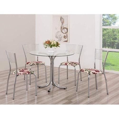 Mesa Redonda com Tampo de Vidro 4111 Unimóvel Cromado