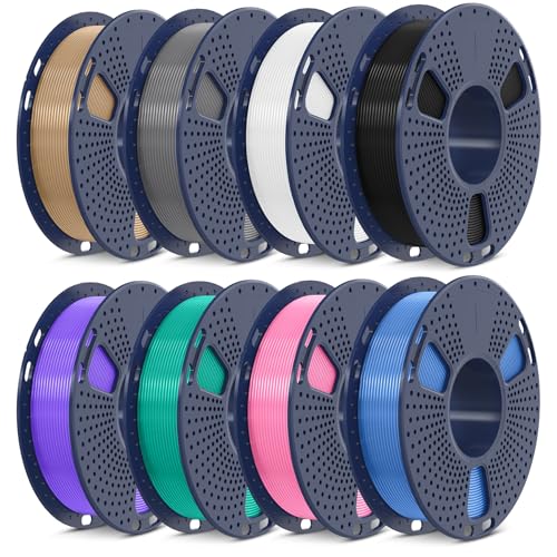 SUNLU PLA+ Filament Bundle, Christmas Gift, 3D Printer Filament Bundle Multicolor, Fit Bambu Labs Printer, Black+White+Grey+Wood+Bluegrey+Grassgreen+Purple+Pink