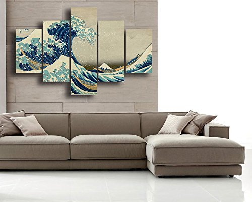 Quadro La Grande Onda Di Kanagawa Su Tela - Misura 70x50 Cm, Pronto Da Appendere, Per Soggiorno E Ufficio