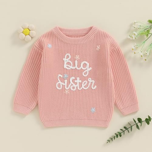 Toddler Infant Baby Girl Knit Sweater Big Sister Little Sister Matching Outfits Long Sleeve Pullover Sweatshirt2