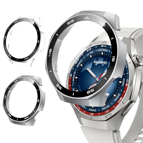 Neitra 2 Stück Hülle für Huawei Watch GT 5 Pro 46mm, Hart PC Bumper Hülle mit HD Gehärtetes Glas Bildschirmschutz Folie, Vollständige Abdeckung Kratzfest Superdünn Schutzhülle für Huawei Watch GT 5 Pro