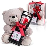 バラ 誕生日プレゼント 女性 プリザーブドフラワー 妻 結婚記念日 結婚祝い 花束 ぬいぐるみ クマさんと一輪のバラ レッド テディベア プレゼント 薔薇 彼女 記念日 母親 ギフト 退職祝い クリアケース入り メッセージカード付き