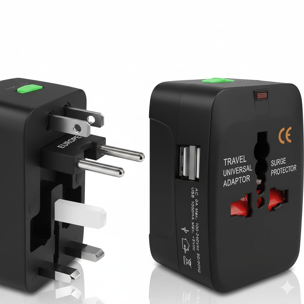 JOYUS Universal Travel Adapter with Surge Protector | All-in-One Worldwide Charger for 150+ Countries | Dual USB Ports, Global Plug Types | Safety Shutters, Fuse Protection, Compact Travel Essential-picture-14