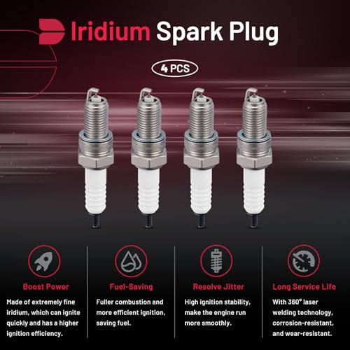 Image of BDFHYK 4929 Iridium Spark Plugs Compatible with Kawasaki Compatible with Triumph for Yamaha for Honda for Suzuki Universal Motorcycle Spark Plugs Replacement for DPR8EA9 Set of 4