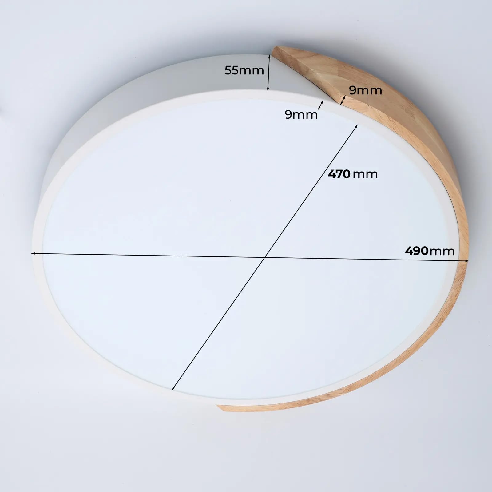 Alpinaluz Plafón LED de Techo Ø50 cm – Metal Blanco y Madera Natural – 40W con Luz Regulable CCT (3000K/4000K/6000K) – Estilo Nórdico Moderno para Salón, Comedor o Dormitorio