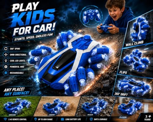 Image of Umadiya Remote Control Drift Stunt Car Toy 2.4GHz Flip Car with Mist Spray Smoke 360 Rotating for Kids Adults | High-Speed Tumbling Off Road | Rechargeable RC Car USB Type C Upto 60m Range