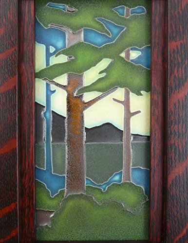 American Made Tall Craftsman Style Mantel/Shelf Clock With Pine Forest Handmade Tile, Oak Wood, 15" #TOP3