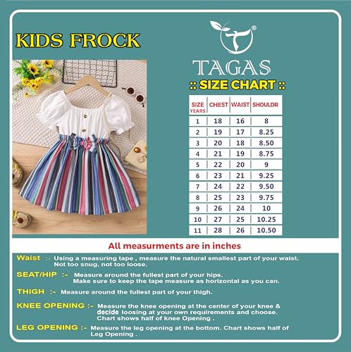 Image of TAGAS Toddler Girls Striped Print Puff Sleeve Bow Front Dress || Stripe Pattern Dress for Kids || A Line Dress || Puff Sleeve Dress for Kids || Casual Dress (KD-202)