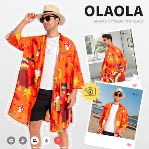 Image of OLAOLA Men Lightweight Kimono Robe with Belt Japanese Style Robe Jacket Casual Open Front Long Cardigan Cape Coat Outwear